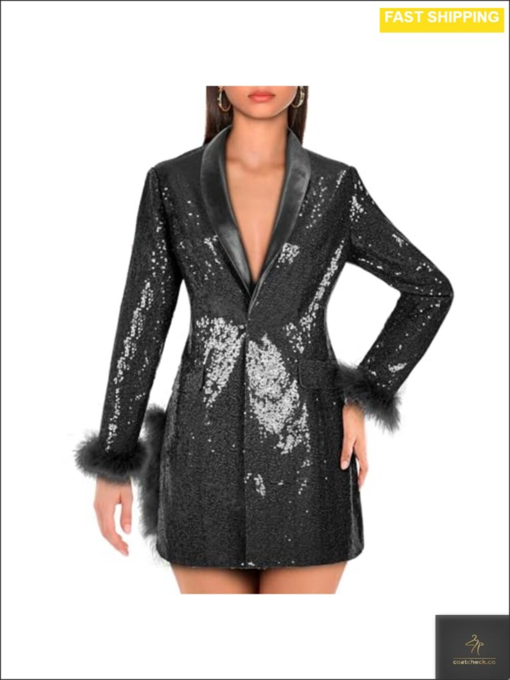HIGAKI Sequin Jacket Long Sleeve Sparkly Blazer Slim Fit